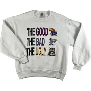 Vintage Kansas Jayhawks Sweatshirt Mens Large White NCAA Basketball Russell 90s